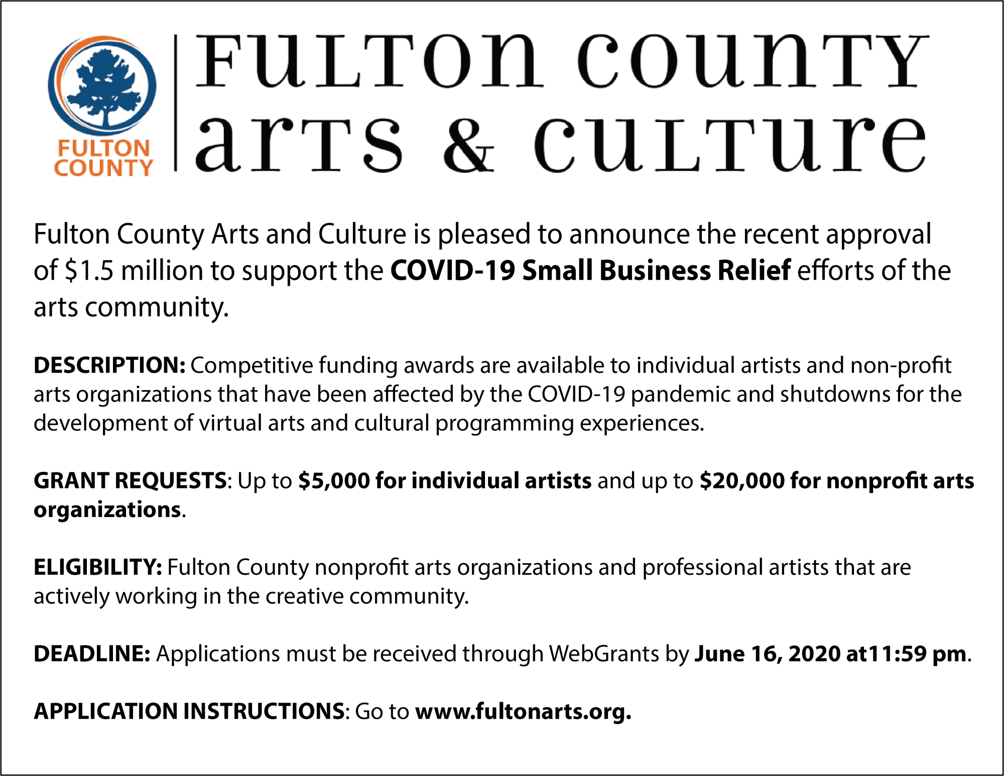 Fulton County Arts Initiative Flyer